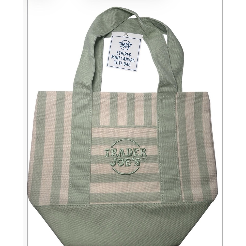 Trader Joe's Limited Mini Canvas Pastel Striped Tote Bag 2026 Green -See Details